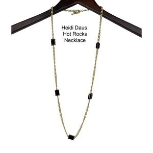 Heidi Daus Gold Tone Black Emerald Cut Hot Rocks Long Toggle Station Necklace